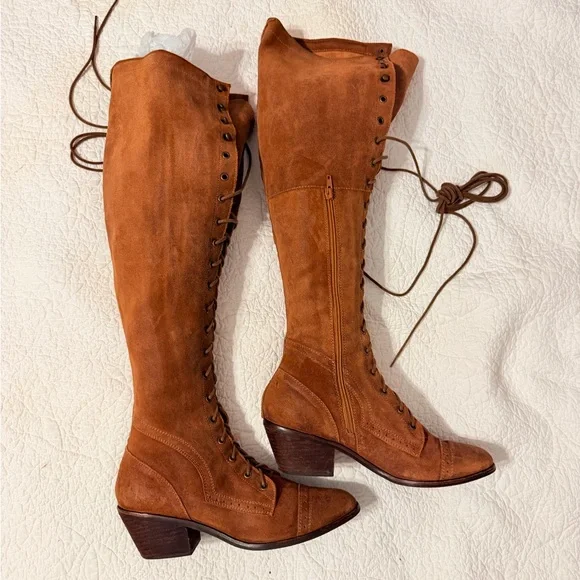 Jeffrey Campbell Sz 9 Free People Brown Tall Lace Up Boots - Picture 9 of 16
